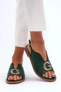 Eleganckie Sandały Damskie Z Ozdobą Eko Zamszowe S.Barski KV27-058 Zielone