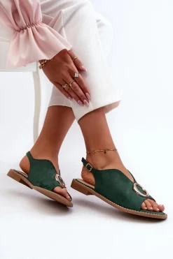 Eleganckie Sandały Damskie Z Ozdobą Eko Zamszowe S.Barski KV27-058 Zielone