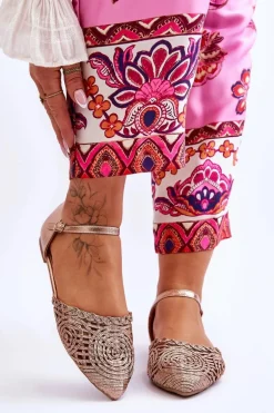 Eleganckie Sandały Damskie Płaskie Różowe Złoto Sheia