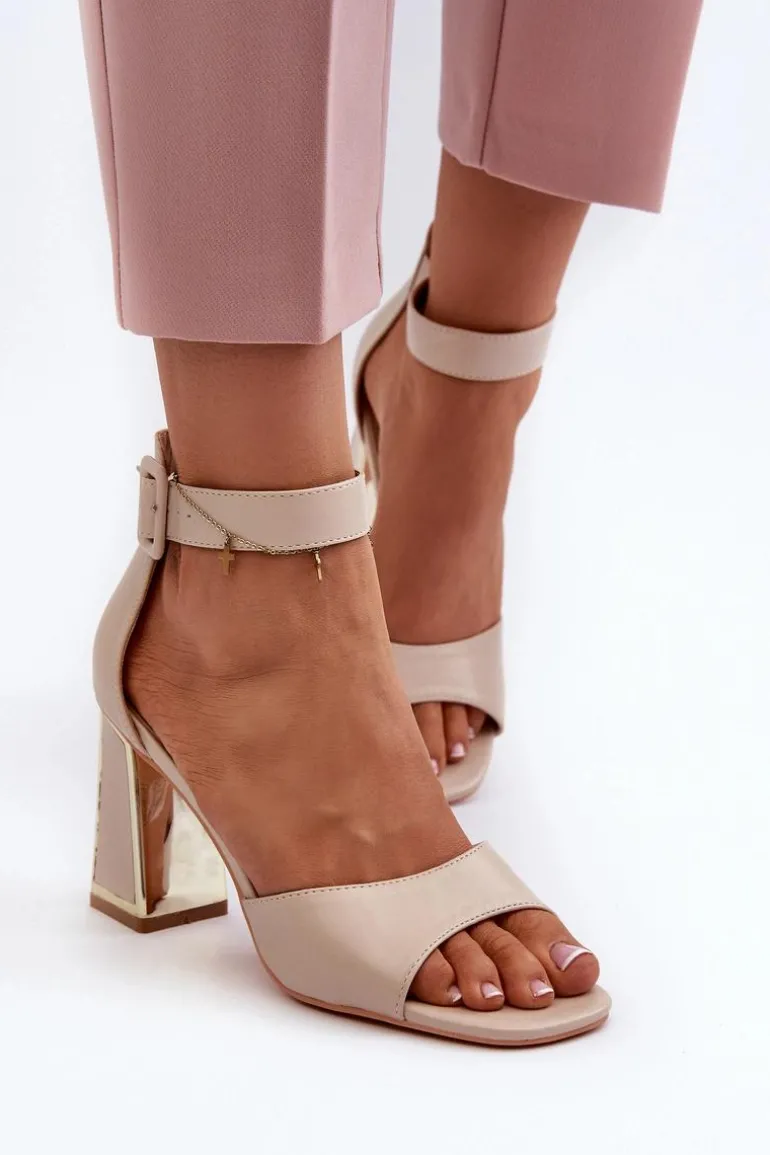 Eleganckie Sandały Damskie Na Słupku Beżowe Rosazara