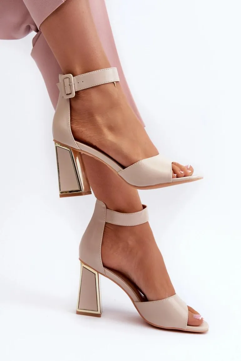Eleganckie Sandały Damskie Na Słupku Beżowe Rosazara