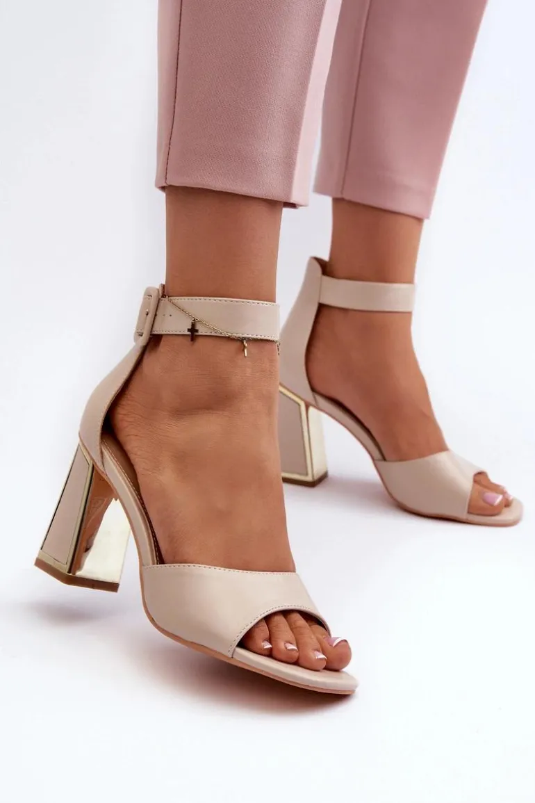 Eleganckie Sandały Damskie Na Słupku Beżowe Rosazara
