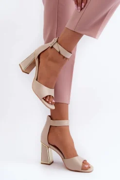 Eleganckie Sandały Damskie Na Słupku Beżowe Rosazara