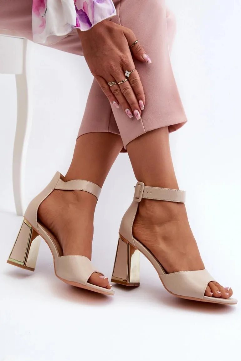 Eleganckie Sandały Damskie Na Słupku Beżowe Rosazara