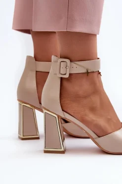 Eleganckie Sandały Damskie Na Słupku Beżowe Rosazara