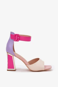 Eleganckie Sandały Damskie Na Słupku Beżowo-Różowe Rosazara