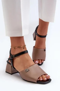 Eleganckie Sandały Damskie Z Eko Skóry Na Klocku Beżowe Vattima