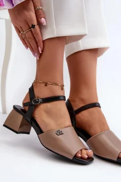 Eleganckie Sandały Damskie Z Eko Skóry Na Klocku Beżowe Vattima