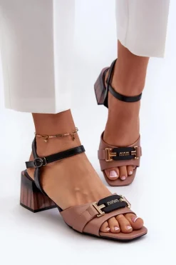 Eleganckie Sandały Damskie Na Obcasie Klocku Różowe Natissa