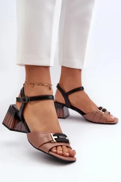 Eleganckie Sandały Damskie Na Obcasie Klocku Różowe Natissa