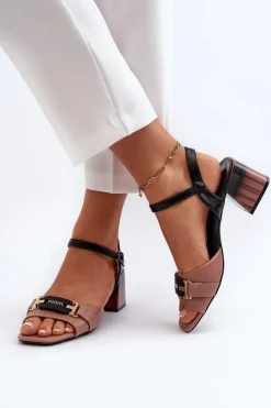 Eleganckie Sandały Damskie Na Obcasie Klocku Różowe Natissa