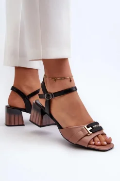 Eleganckie Sandały Damskie Na Obcasie Klocku Różowe Natissa