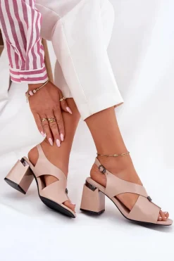 Eleganckie Sandały Damskie Na Słupku Vinceza 62238 Beżowe