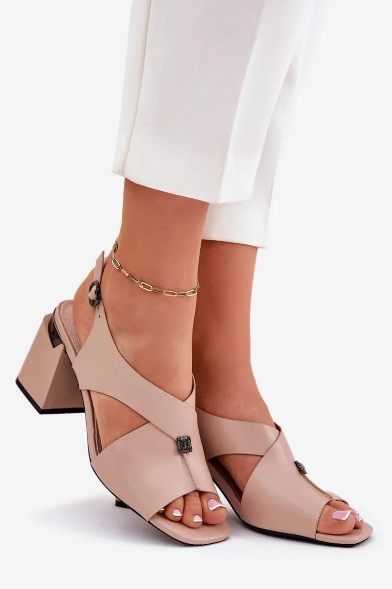 Eleganckie Sandały Damskie Na Słupku Vinceza 62238 Beżowe