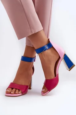 Eleganckie Sandały Damskie Na Słupku Różowe Rosazara