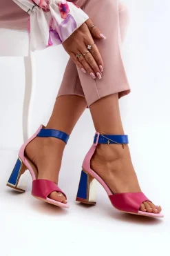Eleganckie Sandały Damskie Na Słupku Różowe Rosazara