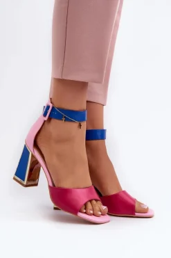 Eleganckie Sandały Damskie Na Słupku Różowe Rosazara