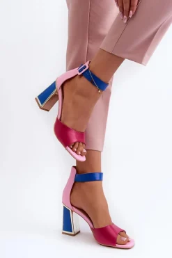 Eleganckie Sandały Damskie Na Słupku Różowe Rosazara