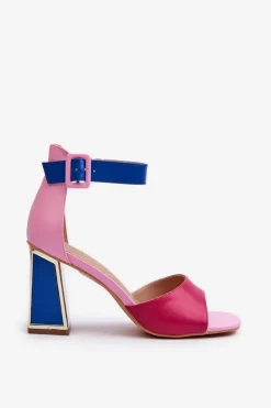 Eleganckie Sandały Damskie Na Słupku Różowe Rosazara