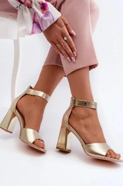 Eleganckie Sandały Damskie Na Słupku Złote Rosazara