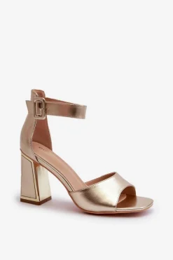 Eleganckie Sandały Damskie Na Słupku Złote Rosazara