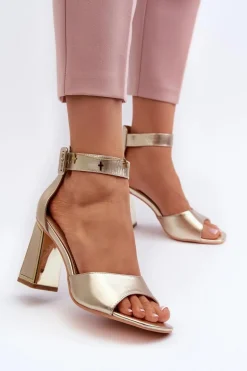 Eleganckie Sandały Damskie Na Słupku Złote Rosazara