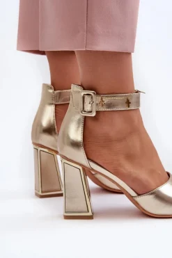 Eleganckie Sandały Damskie Na Słupku Złote Rosazara