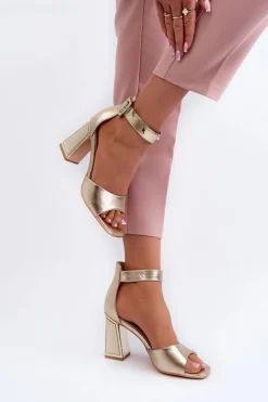 Eleganckie Sandały Damskie Na Słupku Złote Rosazara