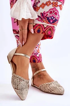 Eleganckie Sandały Damskie Płaskie Złote Sheia