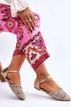 Eleganckie Sandały Damskie Płaskie Złote Sheia