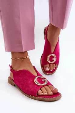 Eleganckie Sandały Damskie Z Ozdobą Eko Zamszowe S.Barski KV27-058 Fuksja
