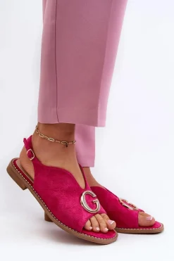 Eleganckie Sandały Damskie Z Ozdobą Eko Zamszowe S.Barski KV27-058 Fuksja