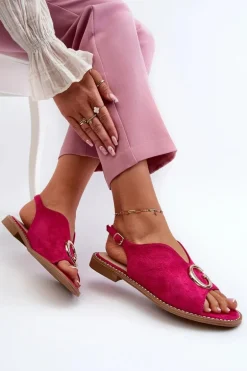 Eleganckie Sandały Damskie Z Ozdobą Eko Zamszowe S.Barski KV27-058 Fuksja