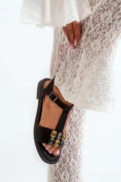 Eleganckie Sandały Damskie Z Ozdobnymi Detalami S.Barski KV27-030 Czarne