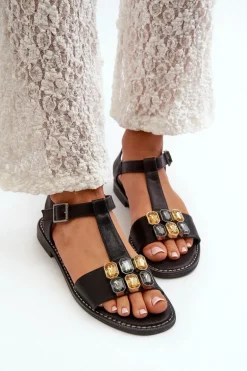 Eleganckie Sandały Damskie Z Ozdobnymi Detalami S.Barski KV27-030 Czarne