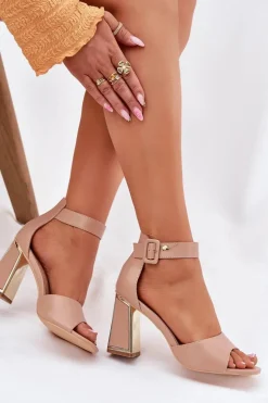 Eleganckie Sandały Damskie Na Słupku Nude Rosazara