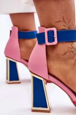 Eleganckie Sandały Na Obcasie Różowo-Niebieskie Sorel