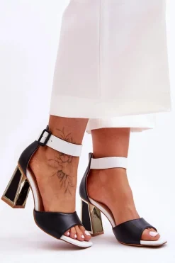 Eleganckie Sandały Na Obcasie Czarno-Białe Sorel