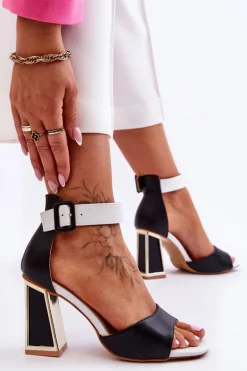 Eleganckie Sandały Na Obcasie Czarno-Białe Sorel