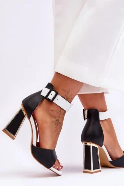 Eleganckie Sandały Na Obcasie Czarno-Białe Sorel