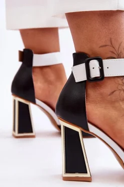 Eleganckie Sandały Na Obcasie Czarno-Białe Sorel