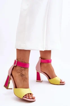 Eleganckie Sandały Na Obcasie Różowo-Żółte Sorel