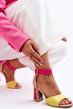 Eleganckie Sandały Na Obcasie Różowo-Żółte Sorel