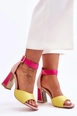 Eleganckie Sandały Na Obcasie Różowo-Żółte Sorel