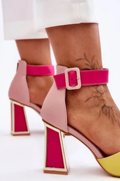 Eleganckie Sandały Na Obcasie Różowo-Żółte Sorel