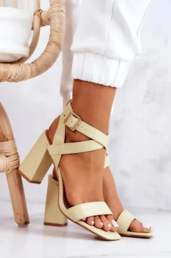 Eleganckie Sandały Na Słupku Pastelowy Zielony Michele