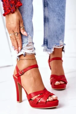 Eleganckie Sandały Na Słupku Czerwone Anastasia