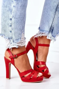Eleganckie Sandały Na Słupku Czerwone Anastasia