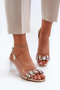 Eleganckie Sandały Na Słupku Z Ozdobami Złote D&A MR38-444