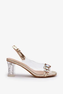 Eleganckie Sandały Na Słupku Z Ozdobami Złote D&A MR38-444